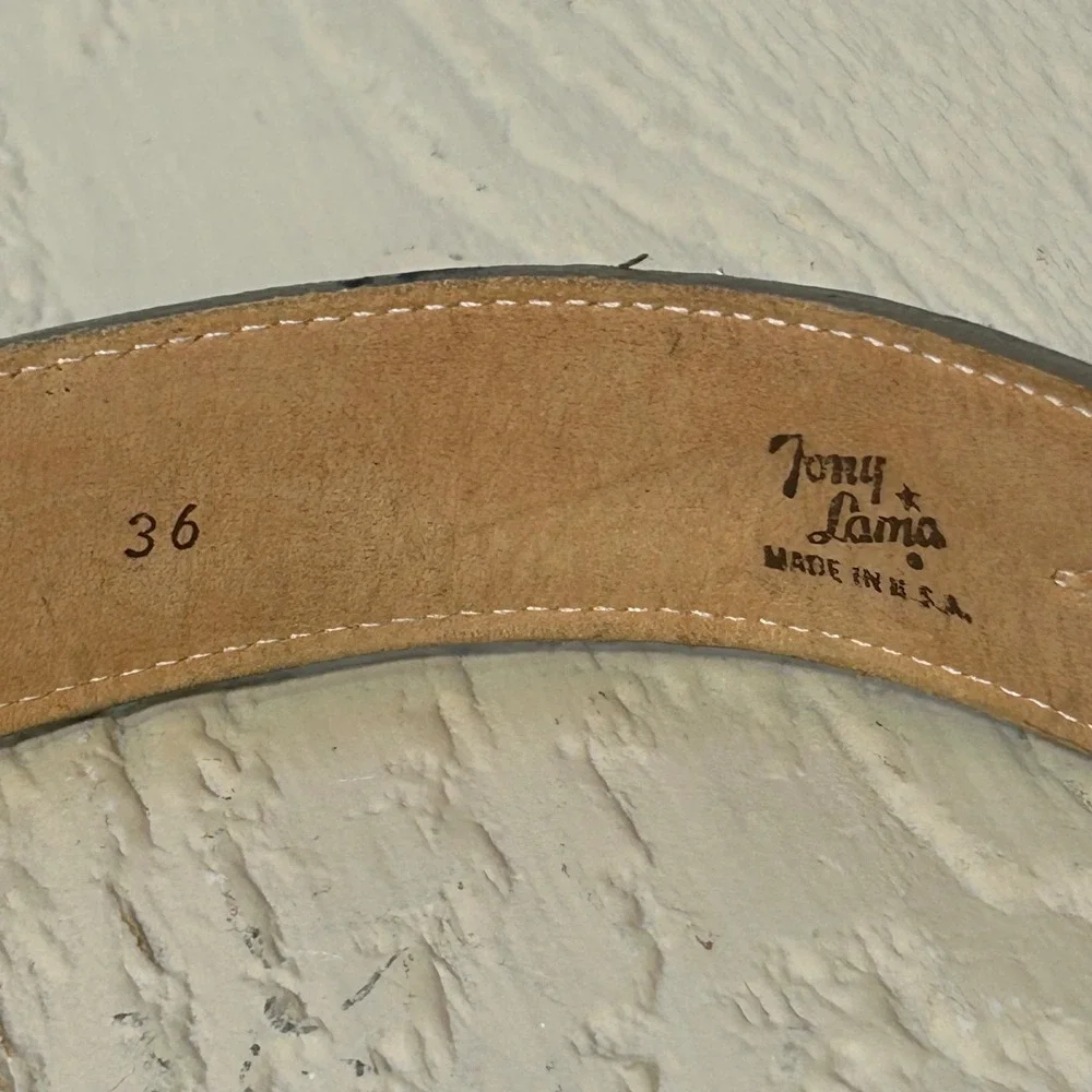 Tony Lama Belt 36 Womens Brown Western Genuine Ostrich‎ Leather Zigzag USA Made